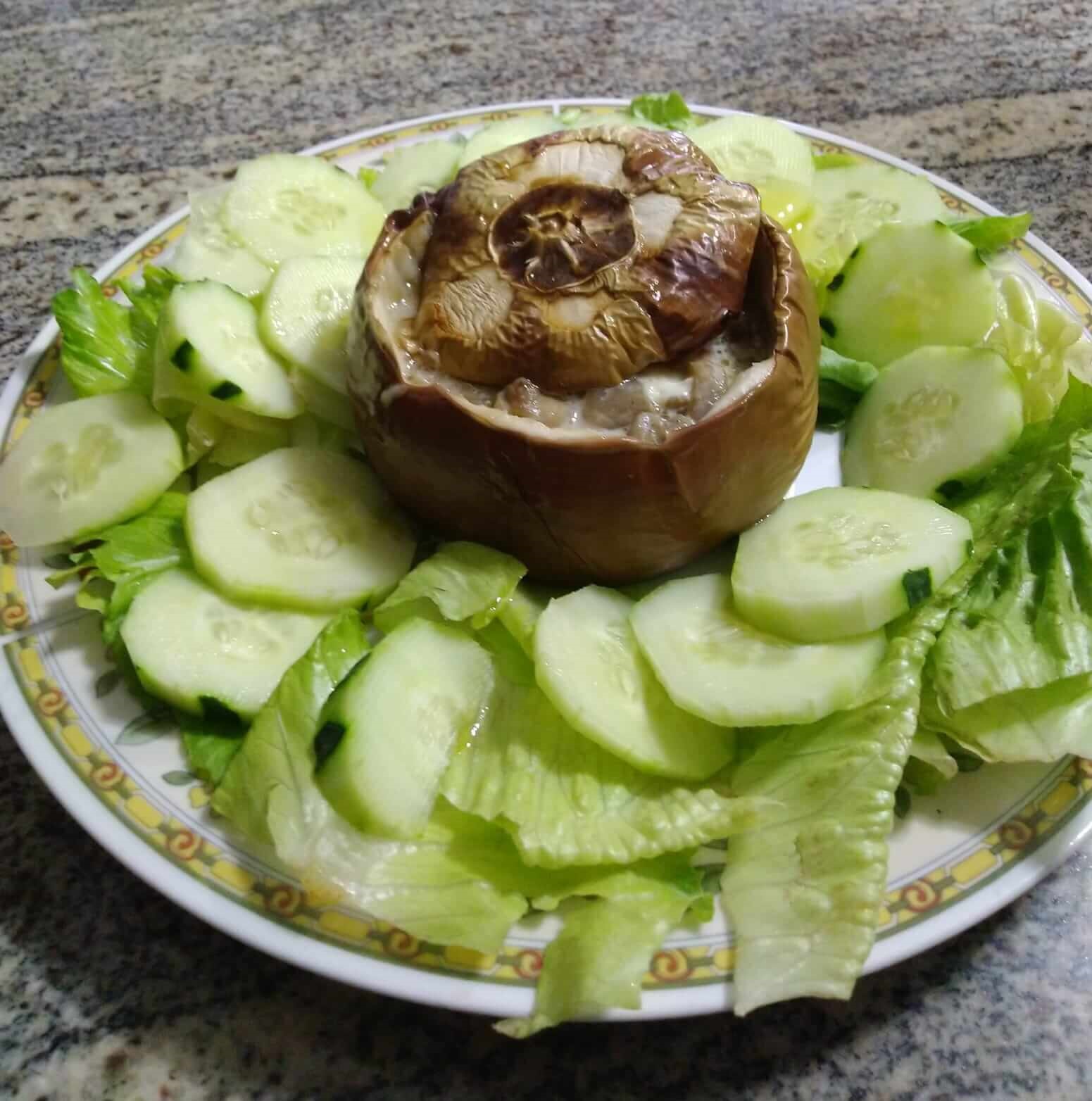 Melanzane tonde ripiene con prosciutto e mozzarella